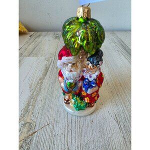 Santa Mrs Claus reindeer palm tree Beach Glass ornament remember Xmas Poland tre